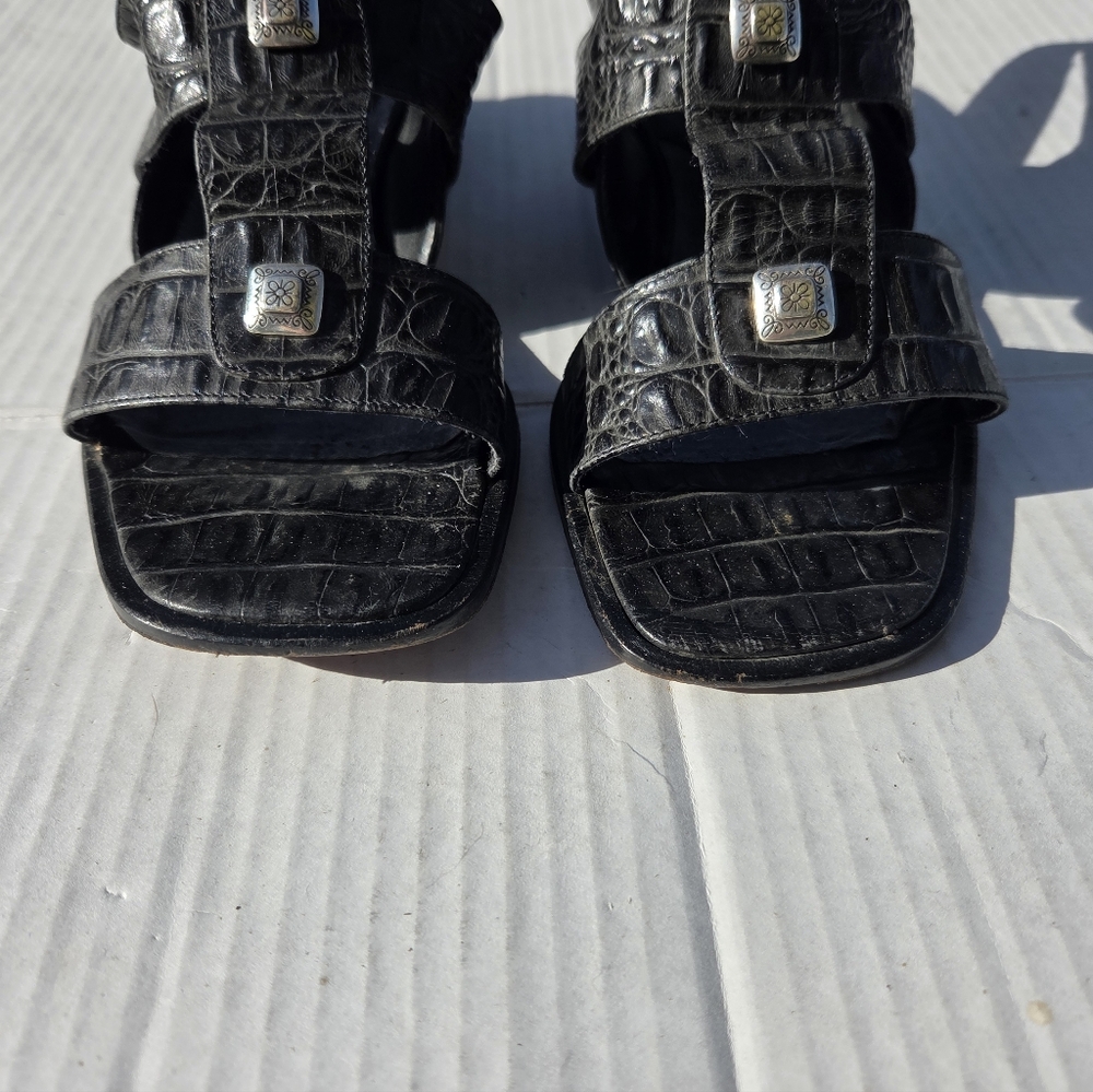 Brighton Y2K Black Square Toe Sandals Leather 8.5M Croc Pattern - Picture 4 of 11